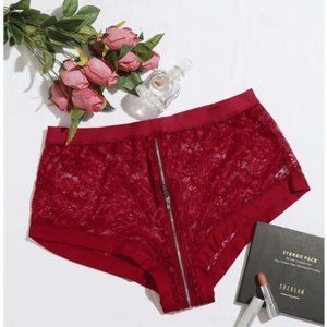Floral Lace Zip-up Panty Pair Red & Black 3XL NEW